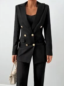 EURMUSE Double Breasted Blazer With Tailored Trousers - Black - View 6