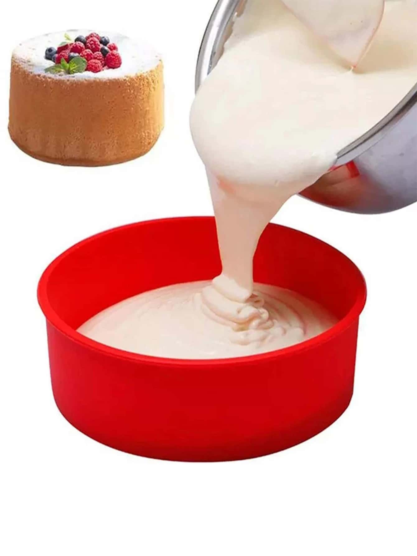 1 Khuôn Làm Bánh Silicon 8 Inch, Chảo Làm Bánh Hình Tròn Màu Đỏ Cho Bếp Nướng - Đỏ - Xem 1