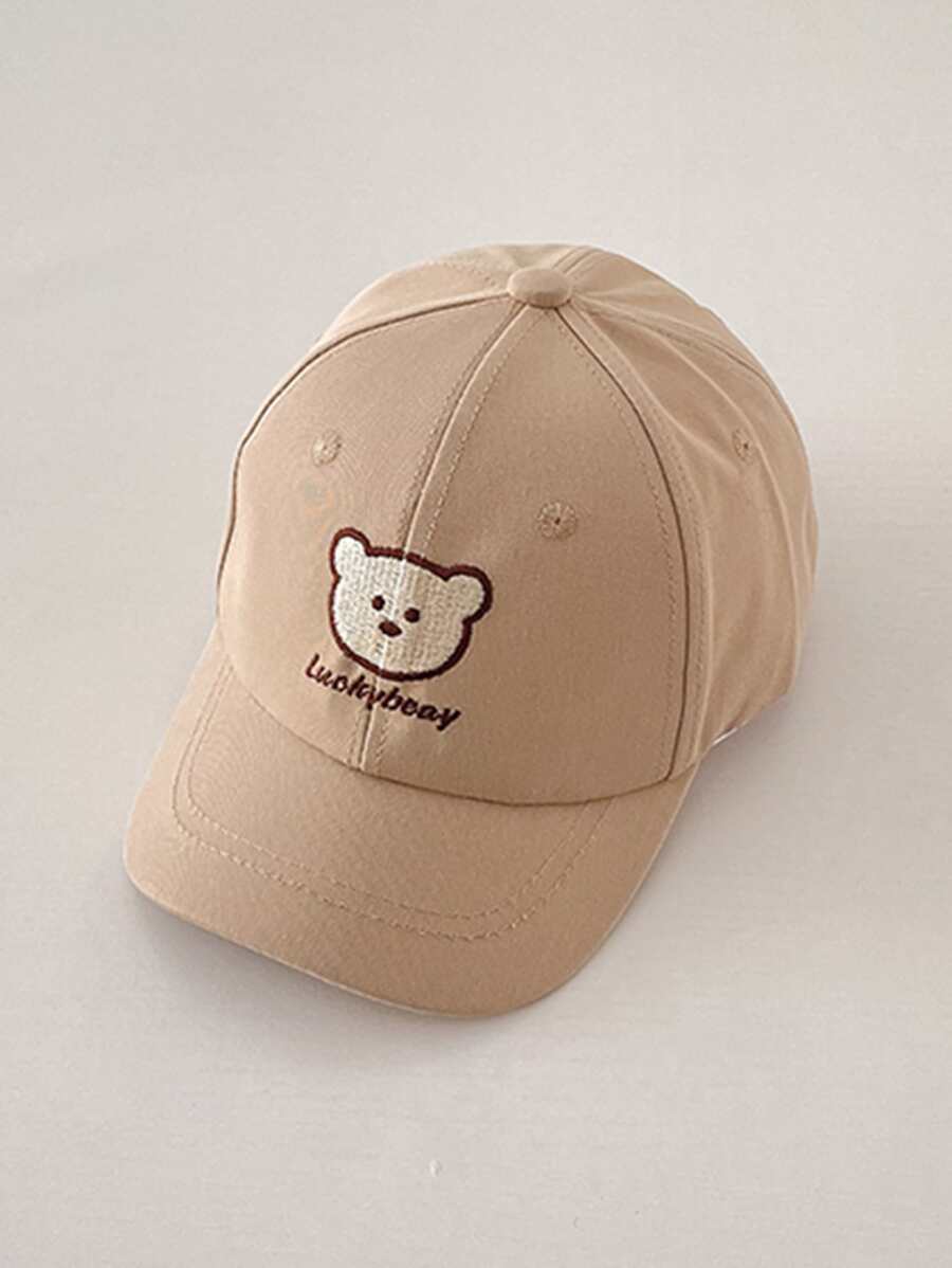 1pc Unisex Bear Embroidered Baseball Cap For Kids - Khaki - View 1