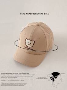 1pc Unisex Bear Embroidered Baseball Cap For Kids - Khaki - View 3