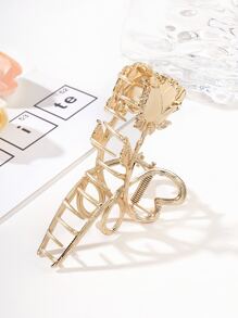 1 chiếc kẹp tóc lớn bằng kim loại hình hoa hồng cổ điển, phụ kiện tóc hoa thanh lịch. - Vàng - Xem 4