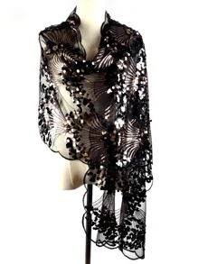 Sequin Decor Shawl - Black - View 2