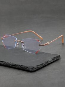 Rimless Women's Fashionable Design Glasses - Gold - View 1