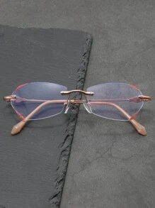 Rimless Women's Fashionable Design Glasses - Gold - View 2