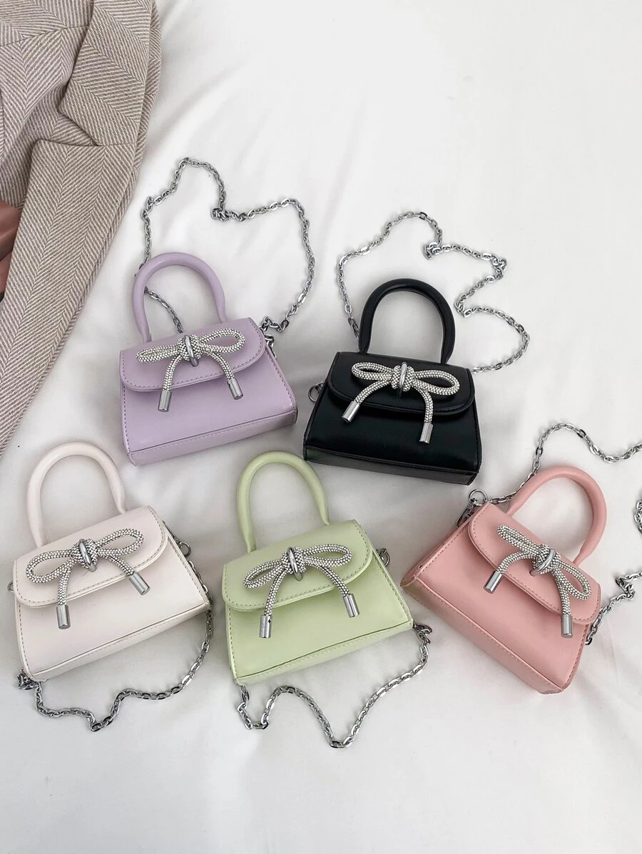 Túi đeo chéo Nữ Nơ Bướm Khóa màu trơn Chuỗi Thanh lịch Đúng mốt - trắng - Xem 1