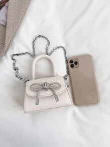 Túi đeo chéo Nữ Nơ Bướm Khóa màu trơn Chuỗi Thanh lịch Đúng mốt - trắng - Xem 6