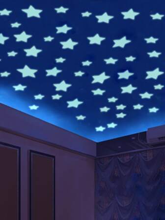 100pcs/set PVC Wall Sticker, Creative Glow In The Dark Star Pattern Wall Decal For Home