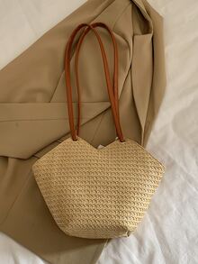 Bolsa de mimbre con diseño de pañuelo - Caqui - Ver 5