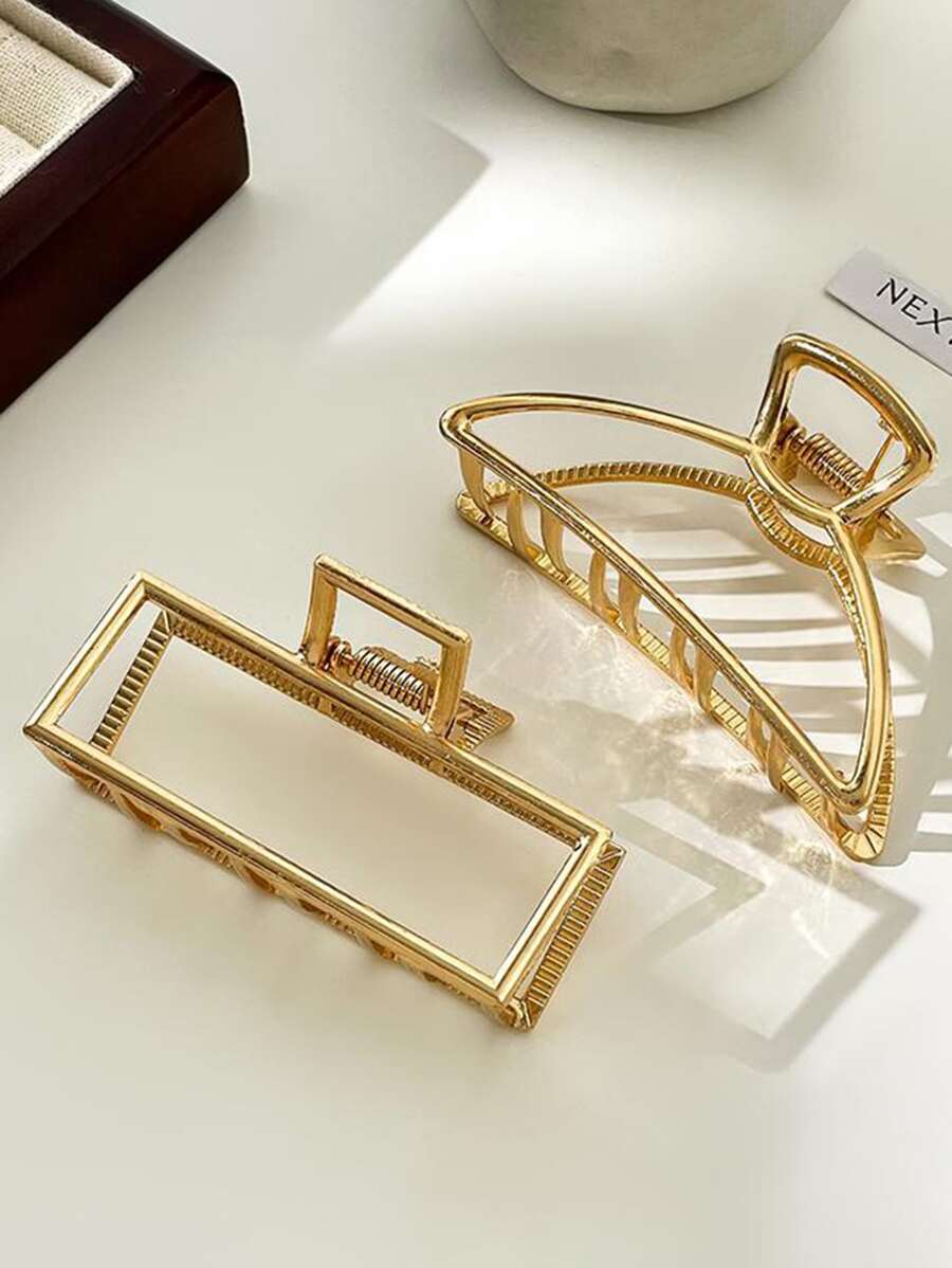 2pcs/Set Plus Size Women Metallic Color Hollow Square/Arc Shape Hair