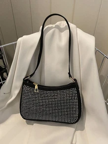 鉚釘裝飾單肩包撞色流浪包 - 黑色 - 查看 5