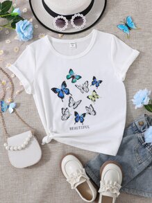 Girls Butterfly & Letter Graphic Tee - White - View 1