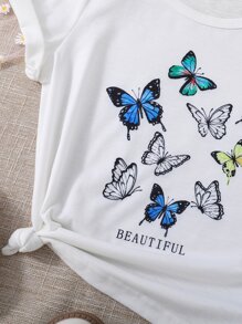 Girls Butterfly & Letter Graphic Tee - White - View 3