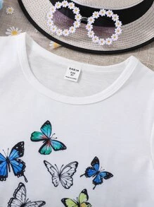 Girls Butterfly & Letter Graphic Tee - White - View 4
