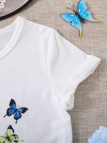 Girls Butterfly & Letter Graphic Tee - White - View 5