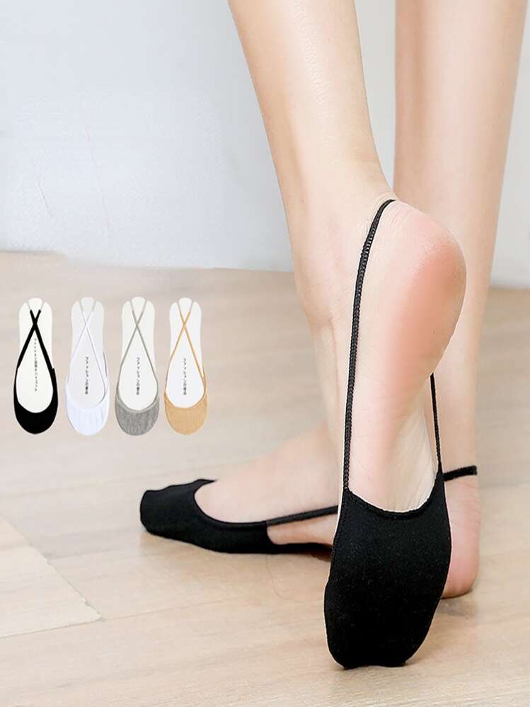 4pairs Solid Invisible Socks SHEIN