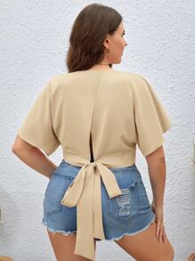 SHEIN Privé Áo sơ mi Plus Size Buộc lại Trọn gói màu trơn Giải trí - Màu be - Xem 2