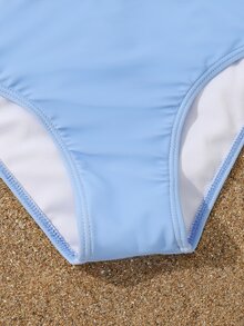 Tween Girl Floral Print Ruffle Hem Bikini Set With Kimono Summer Beach - Blue - View 5