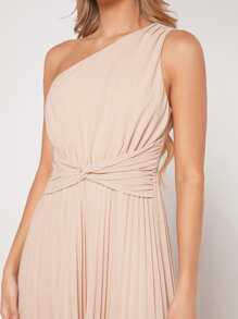 SHEIN Belle One Shoulder Twist Front Pleated Hem Bridesmaid Dress - Apricot - View 8