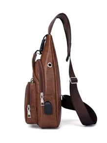 男士 USB 充电包 胸包 定制 PU PVC 单肩包 斜跨包 信使旅行包 斜挎包，送给父亲的礼物 腰包 斜挎包 工作包 圣诞节腰包 礼物 秋季尖叫包 流浪包 复古包 节日必备包 情人节贴纸包 棕色包 情人节礼物 学校假期礼物包 腰包 - 棕色 - 查看 3