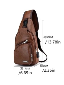 男士 USB 充电包 胸包 定制 PU PVC 单肩包 斜跨包 信使旅行包 斜挎包，送给父亲的礼物 腰包 斜挎包 工作包 圣诞节腰包 礼物 秋季尖叫包 流浪包 复古包 节日必备包 情人节贴纸包 棕色包 情人节礼物 学校假期礼物包 腰包 - 棕色 - 查看 5