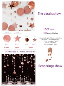 1set 4m Party Star-Shaped Metallic Sequin Garlands, Rose Gold & Gold Shiny Star Round Garland, Suitable For Birthday, Wedding, Graduation Decor, Room Decoration