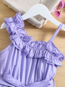 Chicas Vestido con cinturón de rayas de cuello asimétrico ribete con fruncido - Multicolor - Ver 3