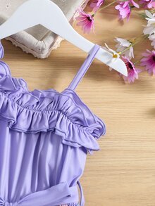 Chicas Vestido con cinturón de rayas de cuello asimétrico ribete con fruncido - Multicolor - Ver 5