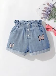 Toddler Girls Quần Shorts Denim Thêu Túi Quần paper-bag Loại bướm - Rửa nhẹ - Xem 1