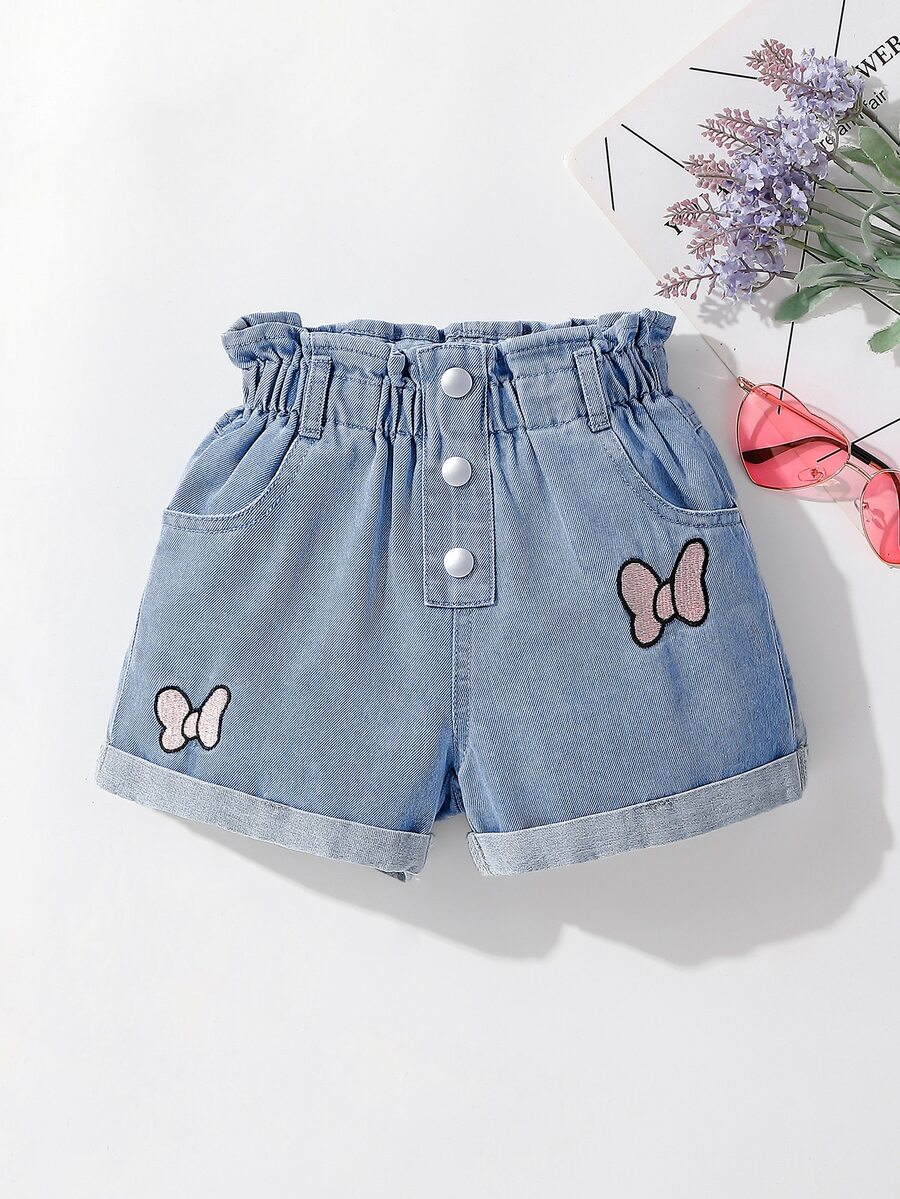 Toddler Girls Quần Shorts Denim Thêu Túi Quần paper-bag Loại bướm - Rửa nhẹ - Xem 1