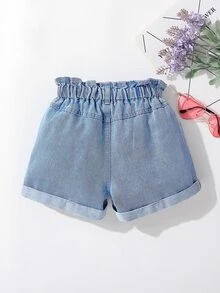 Toddler Girls Quần Shorts Denim Thêu Túi Quần paper-bag Loại bướm - Rửa nhẹ - Xem 2