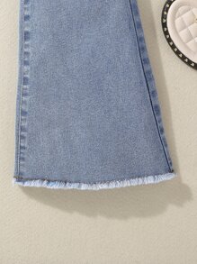 Chicas Jeans de pierna amplia desgarro bajo crudo - Azul lavado medio - Ver 3