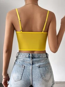 SHEIN Allurite Lace Bustier Crop Cami Top - Yellow - View 2