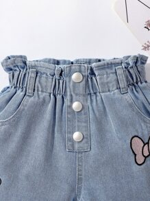 Toddler Girls Quần Shorts Denim Thêu Túi Quần paper-bag Loại bướm - Rửa nhẹ - Xem 4