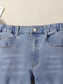 Chicas Jeans de pierna amplia desgarro bajo crudo - Azul lavado medio - Ver 5