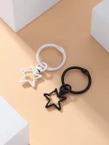 2pcs Star Charm Keychain - Black and White - View 2