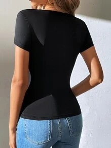 SHEIN Tall Áo thun nữ màu trơn Gợi cảm - màu đen - Xem 2