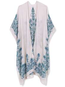 Floral Print Kimono - Green - View 1