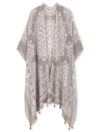 Kimono de estampado floral con dobladillo de flecos para el verano