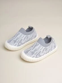 運動板鞋適用於男孩撞色針織細節一腳蹬運動鞋