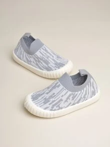 運動板鞋適用於男孩撞色針織細節一腳蹬運動鞋