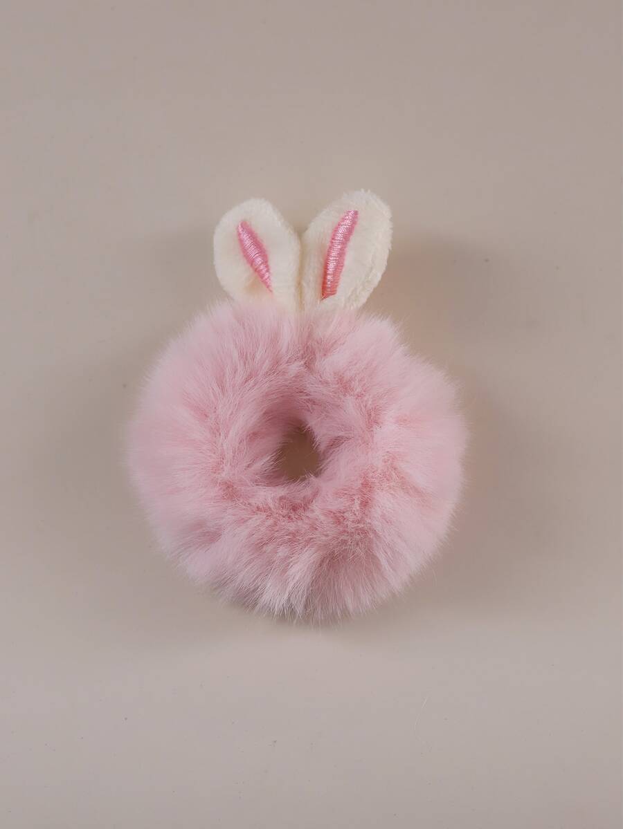 Niñas Goma para pelo con oreja de conejo de peluche - Rosa Pálido - Ver 1