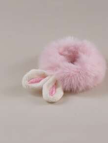 Niñas Goma para pelo con oreja de conejo de peluche - Rosa Pálido - Ver 2