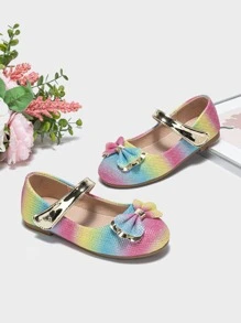 女孩蝴蝶結裝飾金屬質感細節漸層瑪麗珍魅力四射戶外金屬亮絲平底鞋