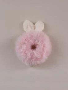 Niñas Goma para pelo con oreja de conejo de peluche - Rosa Pálido - Ver 3