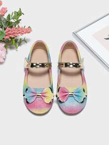 女孩蝴蝶結裝飾金屬質感細節漸層瑪麗珍魅力四射戶外金屬亮絲平底鞋