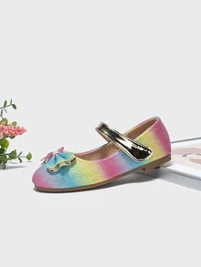 女孩蝴蝶結裝飾金屬質感細節漸層瑪麗珍魅力四射戶外金屬亮絲平底鞋