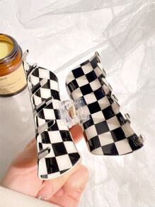 Vuốt Tóc Họa Tiết Ca Rô Thanh Lịch - Đen và trắng - Xem 4