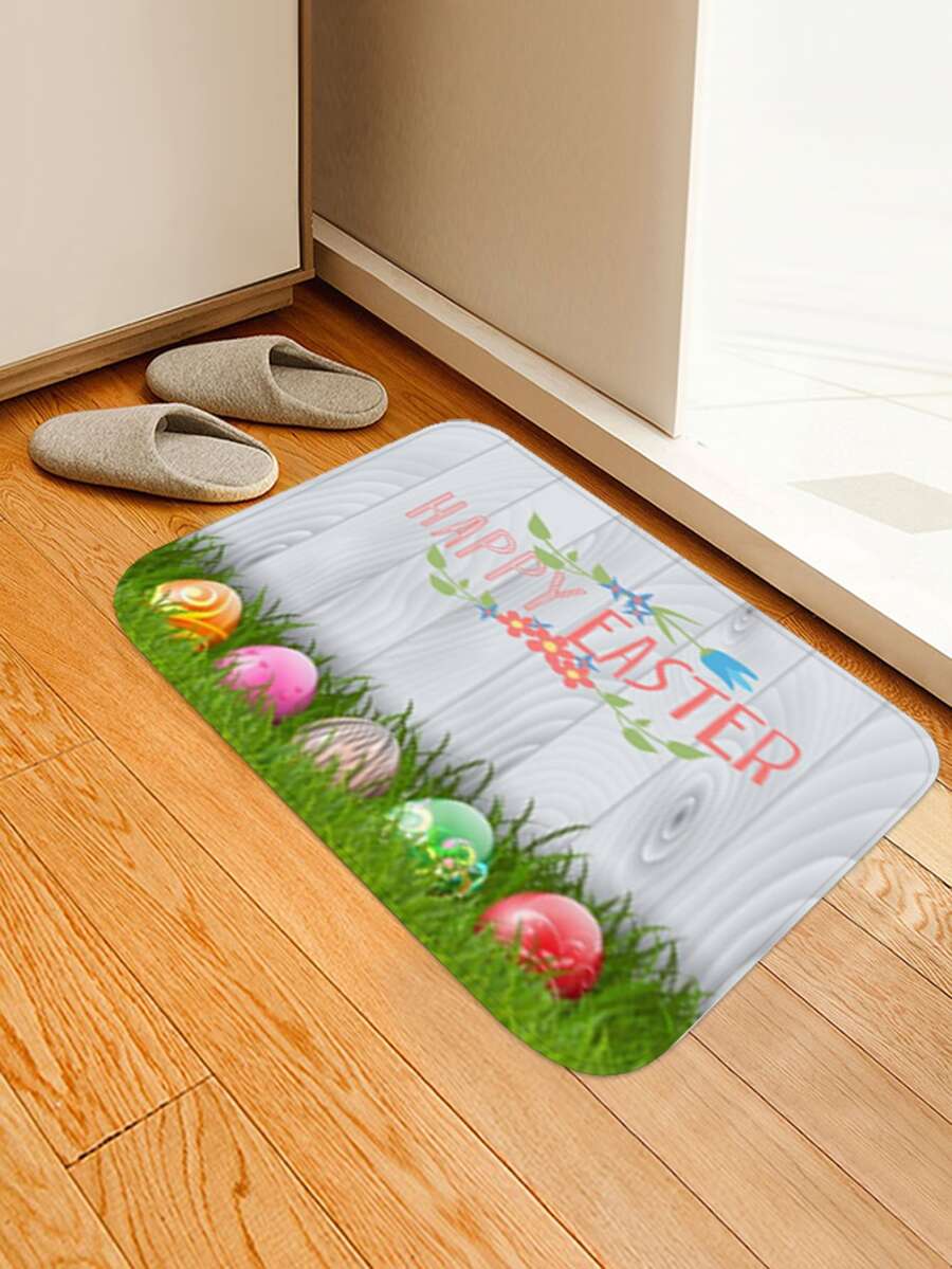 1 pieza Alfombra Huevo de Pascua piso con estampado de slogan para casa - Blanco - Ver 1