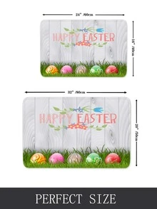 1 pieza Alfombra Huevo de Pascua piso con estampado de slogan para casa - Blanco - Ver 2
