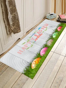 1 pieza Alfombra Huevo de Pascua piso con estampado de slogan para casa - Blanco - Ver 5